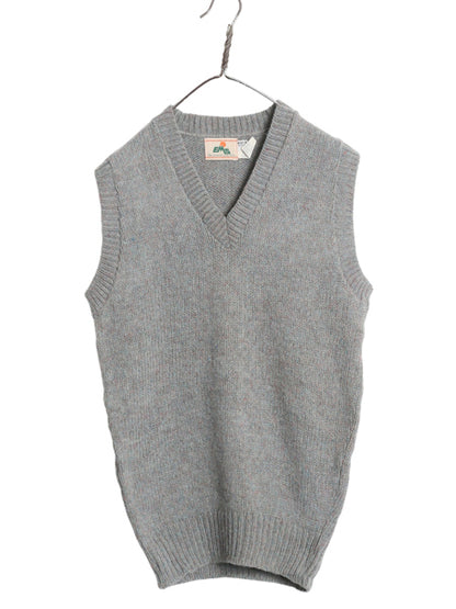 80s USA製 EMS ウール ニット ベストメンズ S ヴィンテージ Vネック プルオーバー アウトドア セーター 無地 重ね着 マルチカラー シンプル