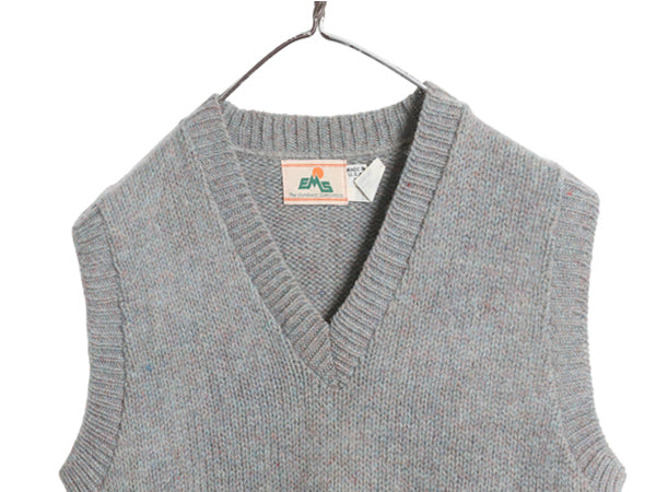 80s USA製 EMS ウール ニット ベストメンズ S ヴィンテージ Vネック プルオーバー アウトドア セーター 無地 重ね着 マルチカラー シンプル