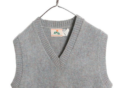 80s USA製 EMS ウール ニット ベストメンズ S ヴィンテージ Vネック プルオーバー アウトドア セーター 無地 重ね着 マルチカラー シンプル