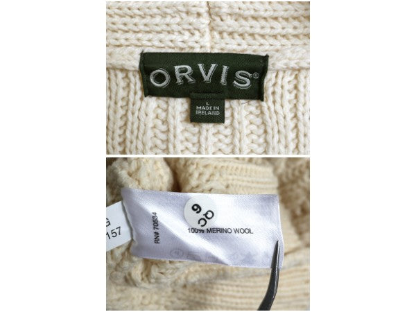 アイルランド製 オービス ショールカラー フィッシャーマン ニット カーディガン メンズ L アラン ケーブル メリノ ウール セーター 前開き