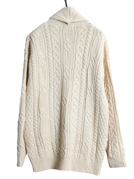 アイルランド製 オービス ショールカラー フィッシャーマン ニット カーディガン メンズ L アラン ケーブル メリノ ウール セーター 前開き