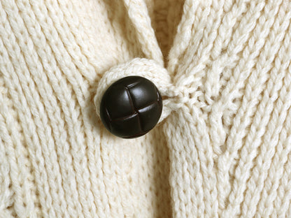 アイルランド製 オービス ショールカラー フィッシャーマン ニット カーディガン メンズ L アラン ケーブル メリノ ウール セーター 前開き