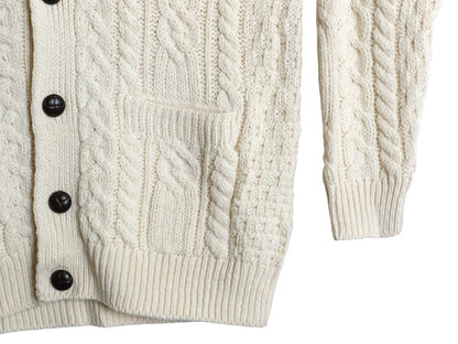 アイルランド製 オービス ショールカラー フィッシャーマン ニット カーディガン メンズ L アラン ケーブル メリノ ウール セーター 前開き