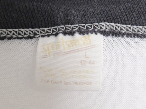 70s USA製 2段 フロッキー プリント リンガー Tシャツ メンズ レディース L 小さめ M 程 ヴィンテージ シングルステッチ モノトーン 黒 白