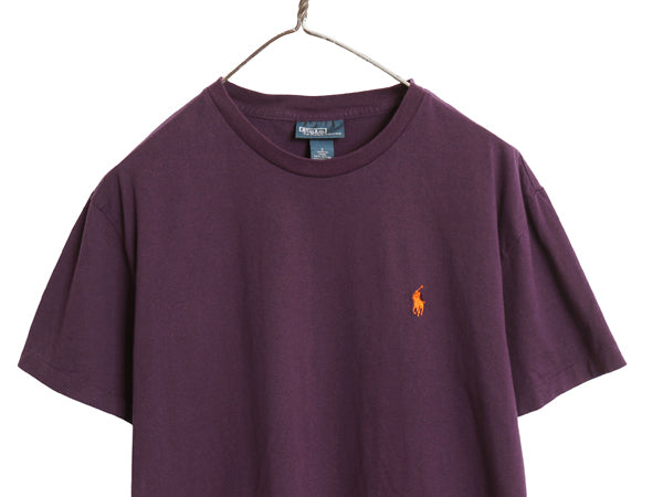 00s ポロ ラルフローレン 半袖 Tシャツ メンズ S 古着 オールド コットン シングルステッチ ワンポイント カットソー シンプル トップス 紫