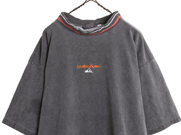 80s USA製 ☆ クイックシルバー モックネック 半袖 Tシャツ メンズ XL 古着 ヴィンテージ 旧タグ ヘビーウェイト オールド サーフ ロゴ刺繍