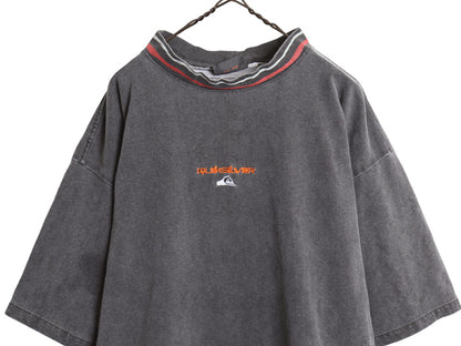 80s USA製 ☆ クイックシルバー モックネック 半袖 Tシャツ メンズ XL 古着 ヴィンテージ 旧タグ ヘビーウェイト オールド サーフ ロゴ刺繍