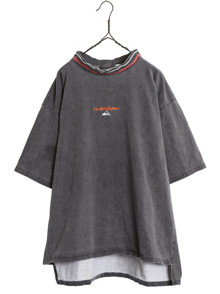 80s USA製 ☆ クイックシルバー モックネック 半袖 Tシャツ メンズ XL 古着 ヴィンテージ 旧タグ ヘビーウェイト オールド サーフ ロゴ刺繍