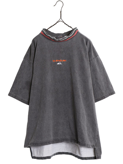 80s USA製 ☆ クイックシルバー モックネック 半袖 Tシャツ メンズ XL 古着 ヴィンテージ 旧タグ ヘビーウェイト オールド サーフ ロゴ刺繍