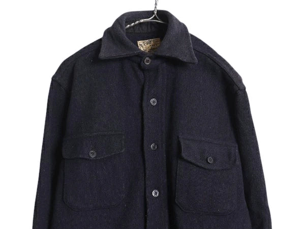 60s MELTON CPO 長袖 ウール シャツ メンズ M 程/ ヴィンテージ ジャケット 長袖シャツ ヘビーウェイト アンカーボタン ポケット付き 無地