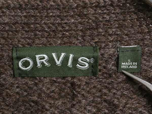 アイランド製 オービス フィッシャーマン ウール ニット カーディガン メンズ L / 古着 重ね着 前開き アラン ケーブル セーター ブラウン