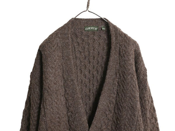 アイランド製 オービス フィッシャーマン ウール ニット カーディガン メンズ L / 古着 重ね着 前開き アラン ケーブル セーター ブラウン