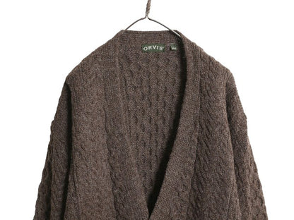 アイランド製 オービス フィッシャーマン ウール ニット カーディガン メンズ L / 古着 重ね着 前開き アラン ケーブル セーター ブラウン