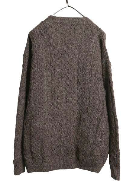 アイランド製 オービス フィッシャーマン ウール ニット カーディガン メンズ L / 古着 重ね着 前開き アラン ケーブル セーター ブラウン