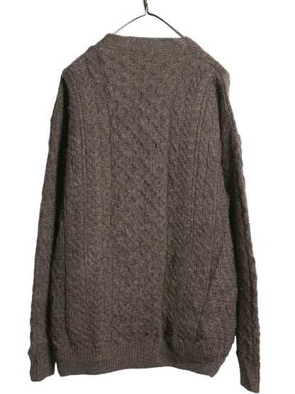 アイランド製 オービス フィッシャーマン ウール ニット カーディガン メンズ L / 古着 重ね着 前開き アラン ケーブル セーター ブラウン