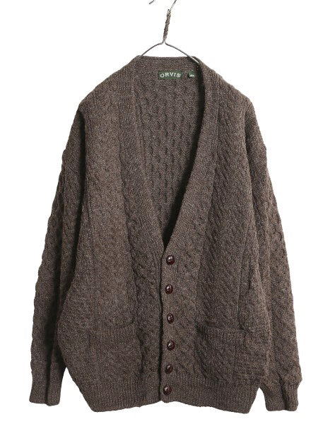 アイランド製 オービス フィッシャーマン ウール ニット カーディガン メンズ L / 古着 重ね着 前開き アラン ケーブル セーター ブラウン