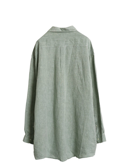 ブルックスブラザーズ 長袖 ボタンダウン シャツ メンズ XL / 100% アイリッシュ リネン 高級 長袖シャツ 大きいサイズ シンプル グリーン