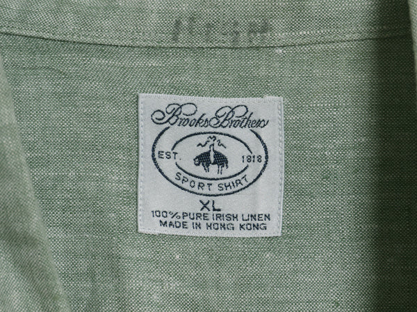 ブルックスブラザーズ 長袖 ボタンダウン シャツ メンズ XL / 100% アイリッシュ リネン 高級 長袖シャツ 大きいサイズ シンプル グリーン