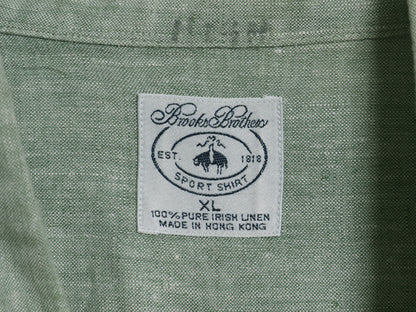 ブルックスブラザーズ 長袖 ボタンダウン シャツ メンズ XL / 100% アイリッシュ リネン 高級 長袖シャツ 大きいサイズ シンプル グリーン