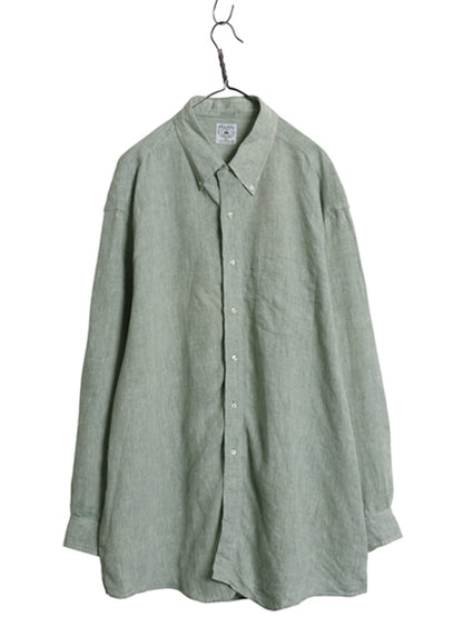 ブルックスブラザーズ 長袖 ボタンダウン シャツ メンズ XL / 100% アイリッシュ リネン 高級 長袖シャツ 大きいサイズ シンプル グリーン