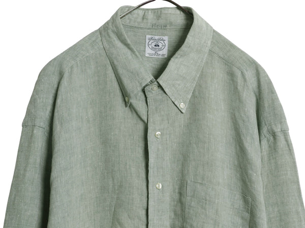 ブルックスブラザーズ 長袖 ボタンダウン シャツ メンズ XL / 100% アイリッシュ リネン 高級 長袖シャツ 大きいサイズ シンプル グリーン