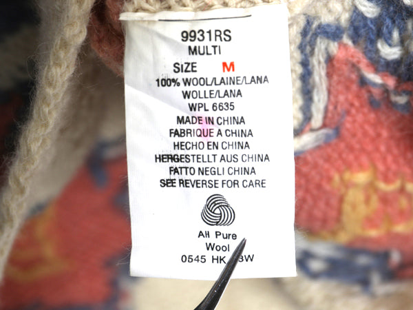 90s ウールリッチ デザイン ニット セーター メンズ レディース M オールド ハンドメイド ローゲージ ウール ネイティブ スター 絵柄 総柄 