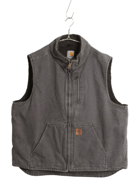 US企画 カーハート モックネック ダック ベスト メンズ XL / 裏 ボア パイル フリース フルジップ ワーク 重ね着 前開き 大きいサイズ 濃灰