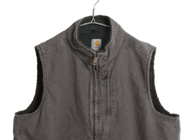 US企画 カーハート モックネック ダック ベスト メンズ XL / 裏 ボア パイル フリース フルジップ ワーク 重ね着 前開き 大きいサイズ 濃灰