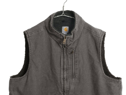 US企画 カーハート モックネック ダック ベスト メンズ XL / 裏 ボア パイル フリース フルジップ ワーク 重ね着 前開き 大きいサイズ 濃灰