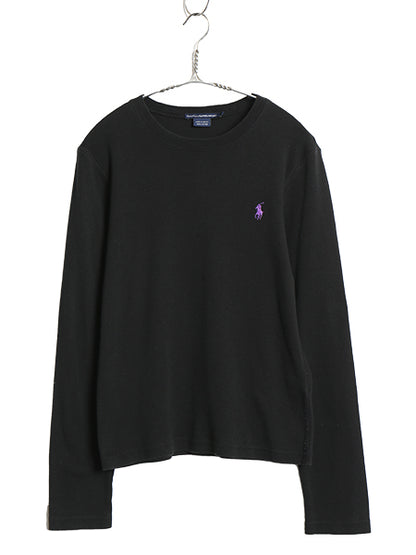 ラルフローレン 長袖 Tシャツ レディース L / ポロ スポーツ ロンT コットン ストレッチ リブ編み カットソー ロングスリーブ きれいめ 黒
