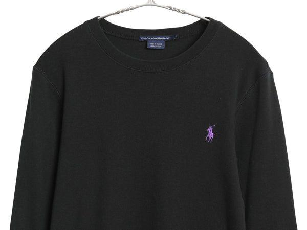 ラルフローレン 長袖 Tシャツ レディース L / ポロ スポーツ ロンT コットン ストレッチ リブ編み カットソー ロングスリーブ きれいめ 黒