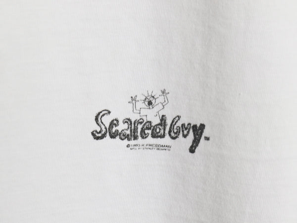 90s USA製 ★ Scared Guy アート イラスト プリント Tシャツ メンズ L 古着 オールド キャラクター シングルステッチ STANLEY DESANTIS 白