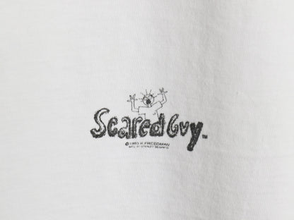 90s USA製 ★ Scared Guy アート イラスト プリント Tシャツ メンズ L 古着 オールド キャラクター シングルステッチ STANLEY DESANTIS 白