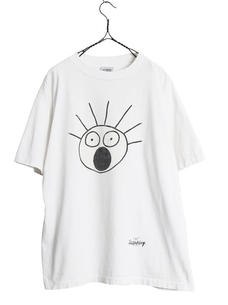 90s USA製 ★ Scared Guy アート イラスト プリント Tシャツ メンズ L 古着 オールド キャラクター シングルステッチ STANLEY DESANTIS 白