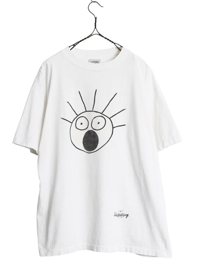 90s USA製 ★ Scared Guy アート イラスト プリント Tシャツ メンズ L 古着 オールド キャラクター シングルステッチ STANLEY DESANTIS 白