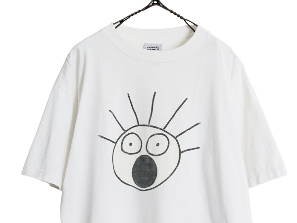 90s USA製 ★ Scared Guy アート イラスト プリント Tシャツ メンズ L 古着 オールド キャラクター シングルステッチ STANLEY DESANTIS 白