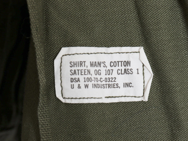70s 米軍実物 US ARMY コットン サテン ユーティリティ シャツ M / ヴィンテージ 70年製 OG107 シャツ袖 2nd 3rd 軍物 ミリタリー カーキ