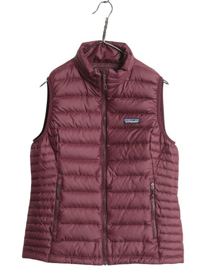 パタゴニア ダウン セーター ベスト レディース M / 18年製 フルジップ 800フィル アウトドア パッカブル 重ね着 前開き パープル シンプル
