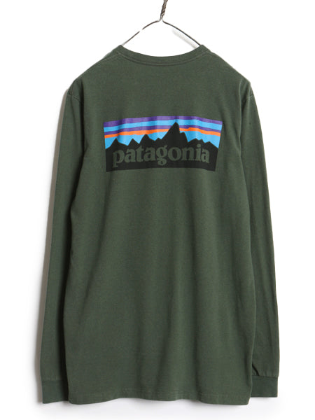 パタゴニア 両面 プリント 長袖 Tシャツ メンズ M 18年製 アウトドア ロンT ロングスリーブ P6 バックプリント ボックスロゴ カットソー 緑