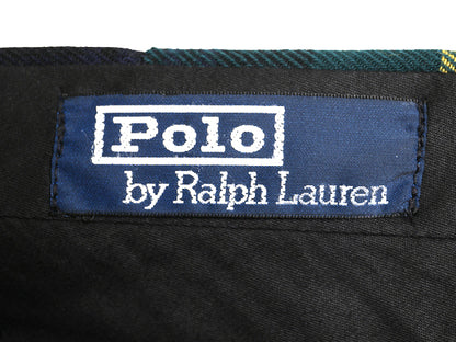 80s ポロ ラルフローレン ウール スラックス パンツ メンズ 実寸 39 31 / ヴィンテージ ブラックウォッチ チェック ツータック ストレート