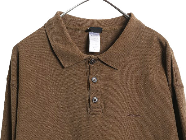 パタゴニア 鹿の子 長袖 ポロシャツ メンズ XL 古着 09年製 長袖シャツ ロングスリーブ オーガニック コットン カットソー 大きいサイズ 茶
