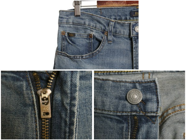 ポロ ラルフローレン デニム パンツ メンズ 32 32 / ヴィンテージ 加工 ジーンズ ジーパン スリム ストレート ボトムス ヒゲ アタリ 細身