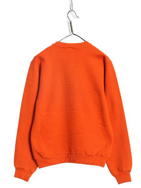 90s USA製 ラッセル カレッジ プリント スウェット メンズ レディース S オールド トレーナー 前V 裏起毛 ワンポイント シンプル オレンジ
