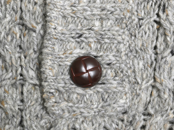 アイルランド製 エルエルビーン フィッシャーマン ニット セーター メンズ L ネップ ウール アラン モックネック プルオーバー ケーブル 灰