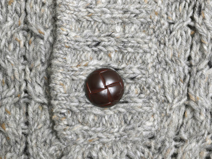 アイルランド製 エルエルビーン フィッシャーマン ニット セーター メンズ L ネップ ウール アラン モックネック プルオーバー ケーブル 灰