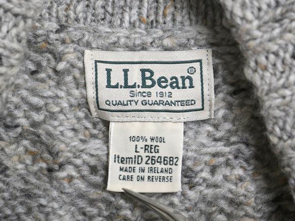 アイルランド製 エルエルビーン フィッシャーマン ニット セーター メンズ L ネップ ウール アラン モックネック プルオーバー ケーブル 灰