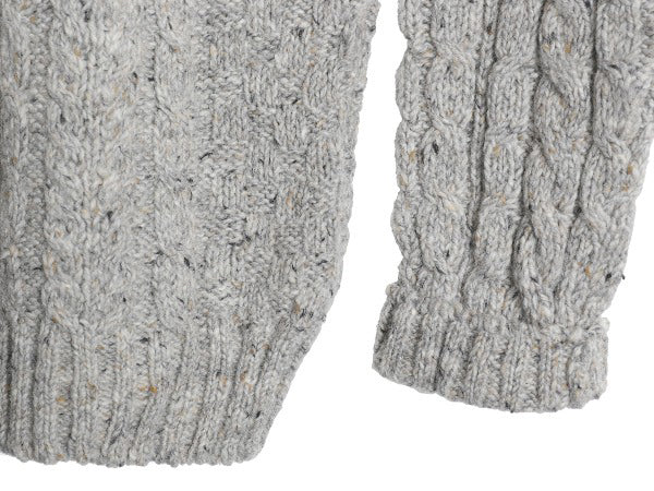 アイルランド製 エルエルビーン フィッシャーマン ニット セーター メンズ L ネップ ウール アラン モックネック プルオーバー ケーブル 灰