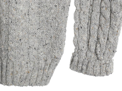 アイルランド製 エルエルビーン フィッシャーマン ニット セーター メンズ L ネップ ウール アラン モックネック プルオーバー ケーブル 灰