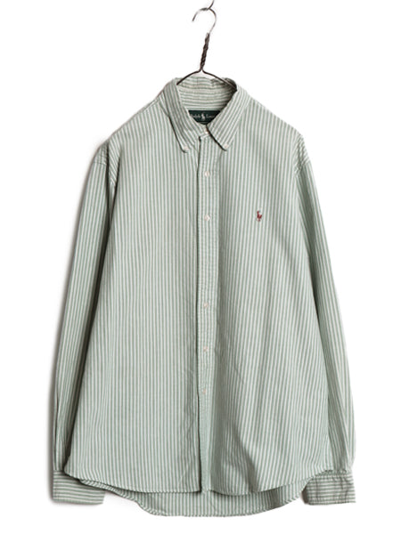 90s ラルフローレン ストライプ 長袖 ボタンダウン シャツ メンズ XL / オールド ポロ 長袖シャツ コットン オックスフォード 大きいサイズ