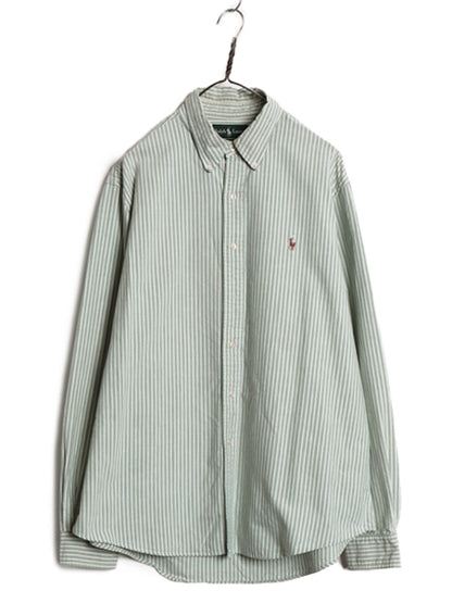 90s ラルフローレン ストライプ 長袖 ボタンダウン シャツ メンズ XL / オールド ポロ 長袖シャツ コットン オックスフォード 大きいサイズ